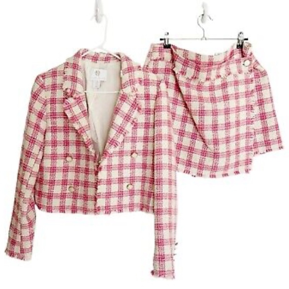 NEW HOUSE OF HARLOW 1960 PINK&WHITE TWEED BLAZER & SKORT SET